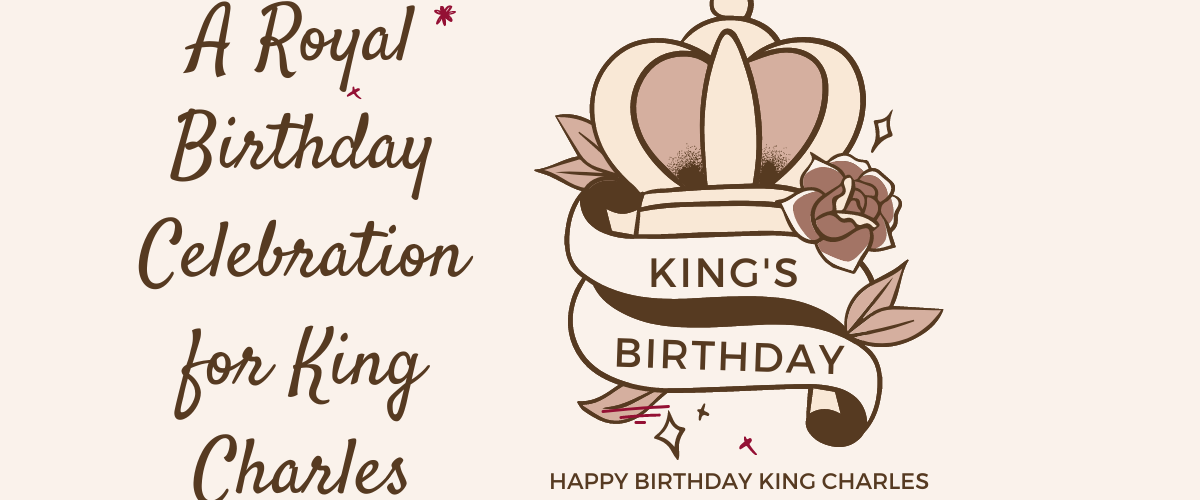 a drawing of a crown and a ribbon with text for a royal birthday