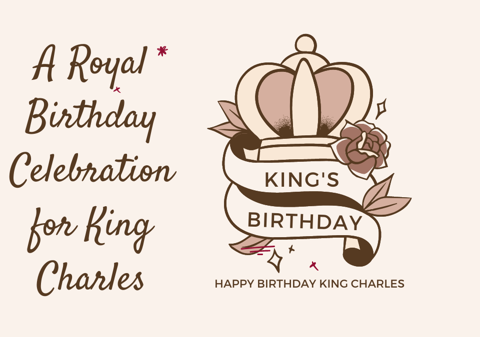 a drawing of a crown and a ribbon with text for a royal birthday